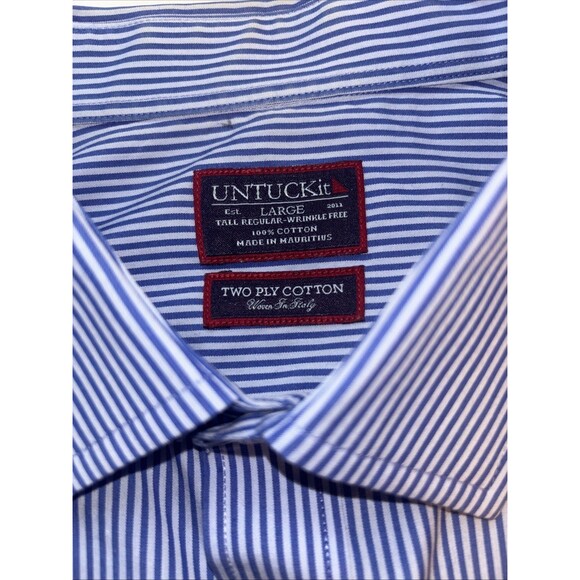 UNTUCKit Mens Large Friulano Shirt Blue On Blue Striped Italian Cotton - Picture 3 of 8
